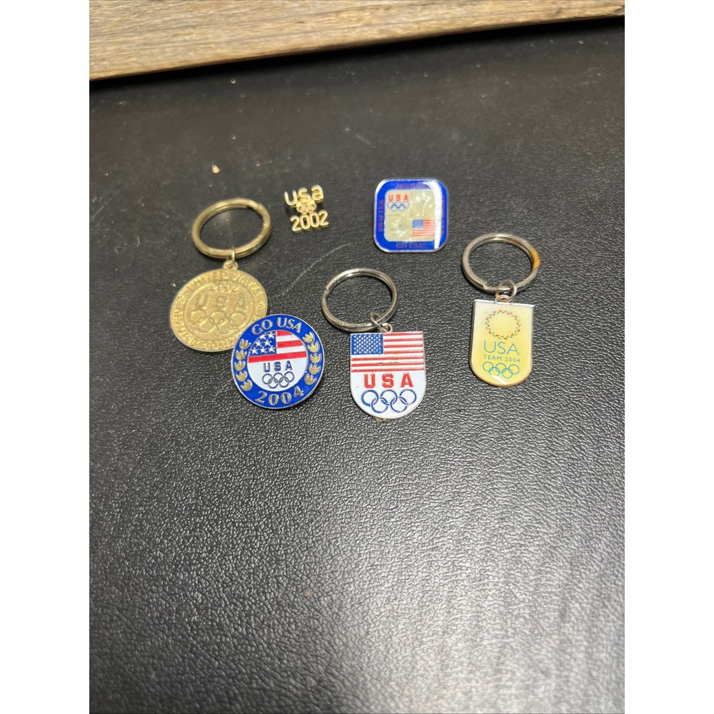 Vintage Team USA Olympic Pin and Keychain Lot 2002 2004 Salt Lake Athens Aminco
